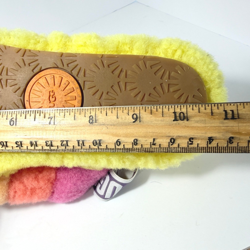 UGG Fluff Yeah Slide Rainbow Sheepskin Slippers Pink Orange Yellow Est. Size 9 - Picture 6 of 8